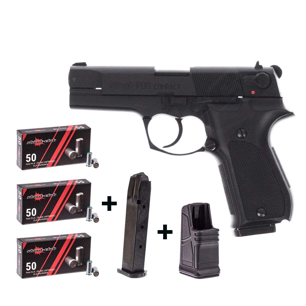 Walther P88 brüniert Schreckschuss Pistole 9mm PAK Set