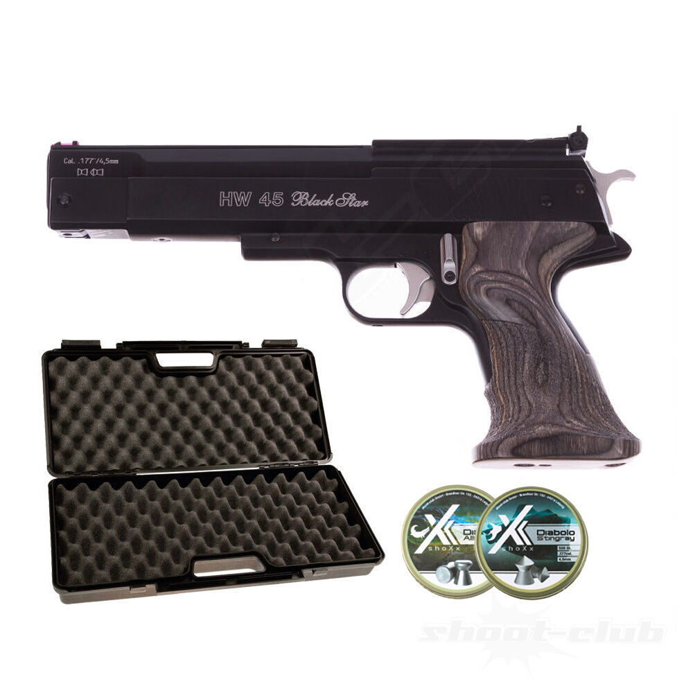 Weihrauch Black Star HW 45 Luftpistole 4,5mm Diabolos - Koffer-Set
