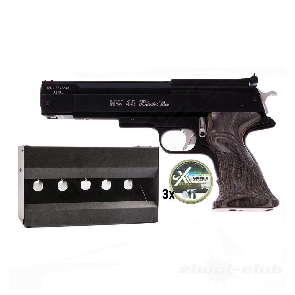 Weihrauch HW 45 Black Star Luftpistole Federdruck 4,5mm Diabolo Plinking-Set