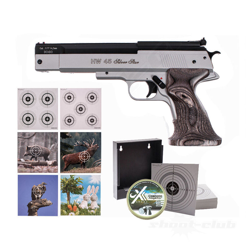 Weihrauch HW 45 Silver Star Luftpistole Federdruck 4,5mm Diabolo Super-Target Set