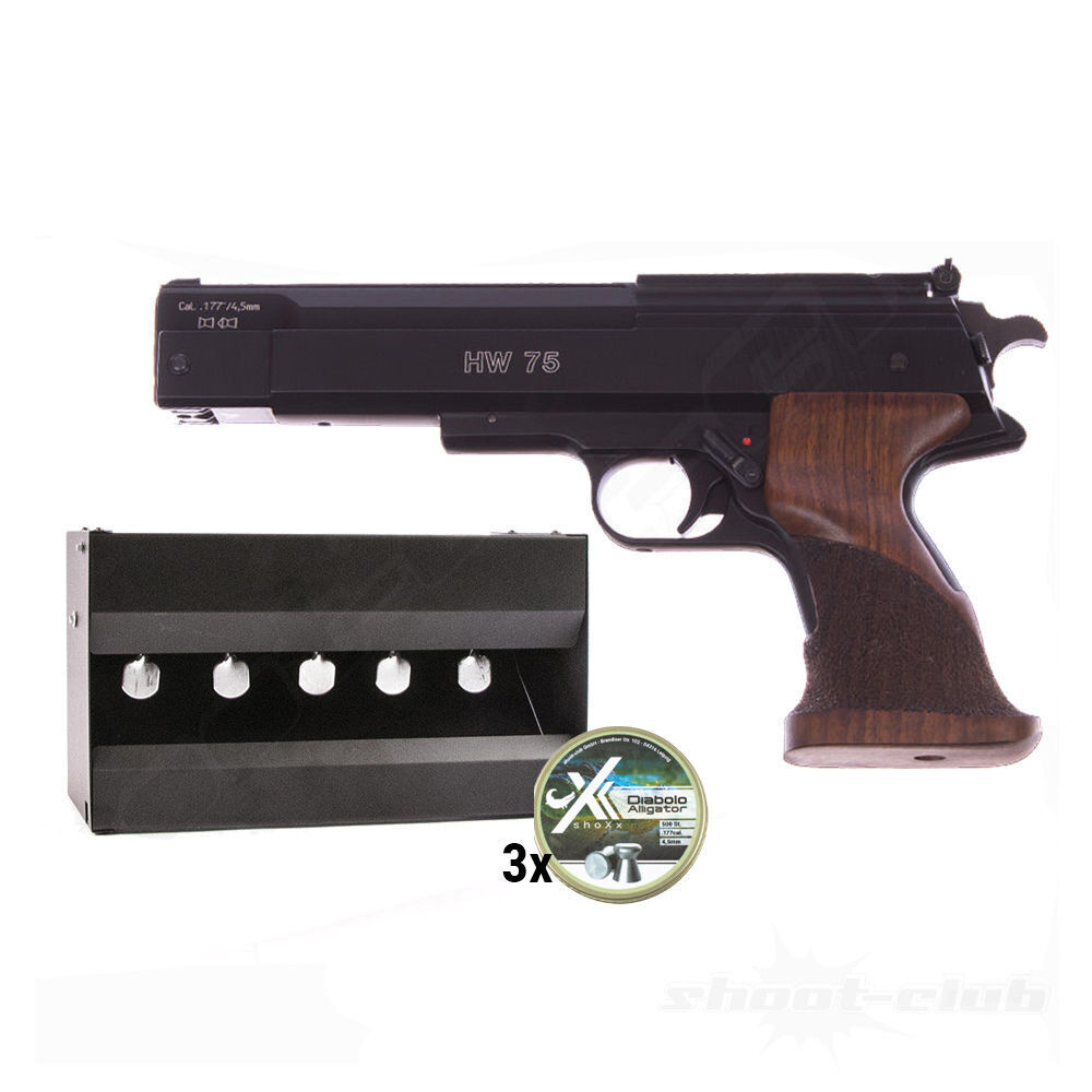 Weihrauch HW 75 Luftpistole Vorkompression 4,5mm Diabolo schwarz Super Plinking-Set