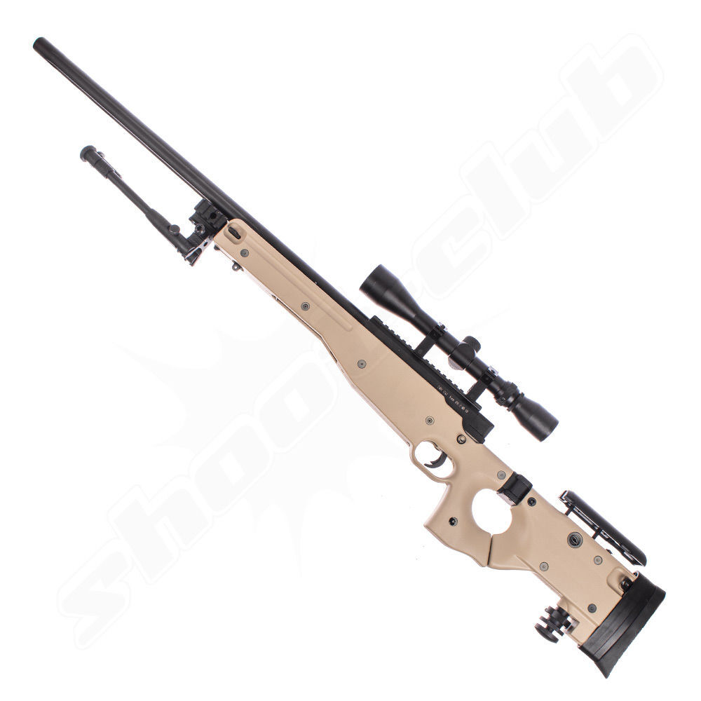 Well AW .338 Airsoft Sniper MB08 Starter Set TAN - Upgraded
