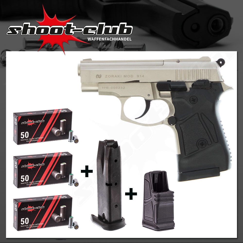 Zoraki 914-P satina Schreckschusspistole 9mm P.A.K. - Platzpatronen-Set mit Ersatzmagazin