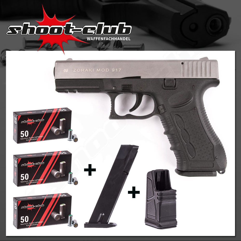 Zoraki 917 Matt Chrom Schreckschusspistole 9 mm Platzpatronen-Set