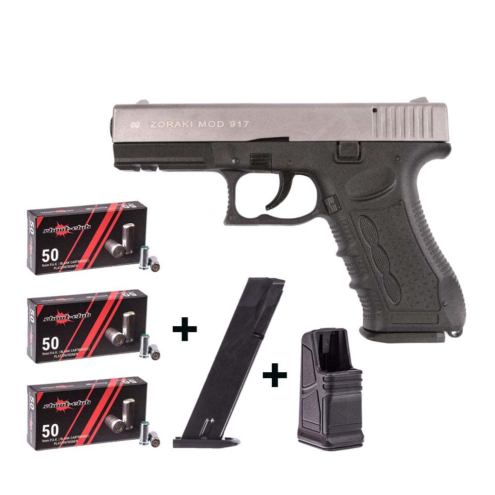 Zoraki 917 Matt Chrom Schreckschusspistole 9 mm Platzpatronen-Set