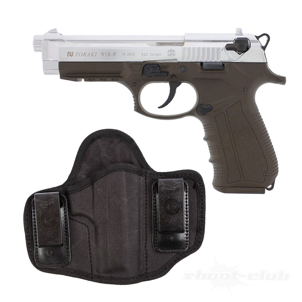 Zoraki 918-P Chrom ODG Schreckschusspistole 9mm PAK Holster-Set