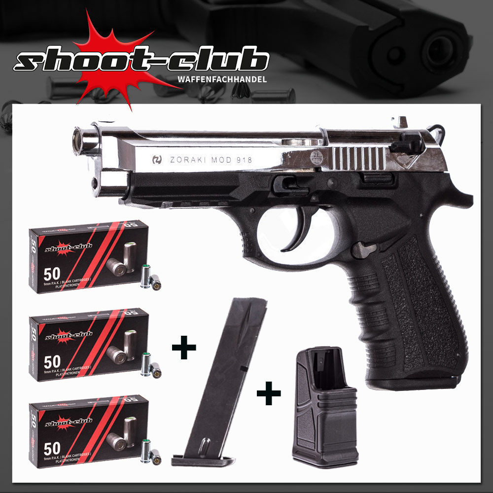 Zoraki 918-P Schreckschusspistole 9 mm P.A.K. Chrom im Platzpatronen-Set