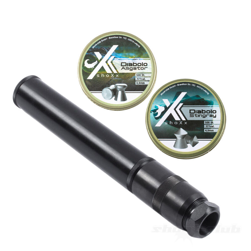 shoXx Luftdruckwaffen Schalldaempfer mit Universal Adapter und Diabolos