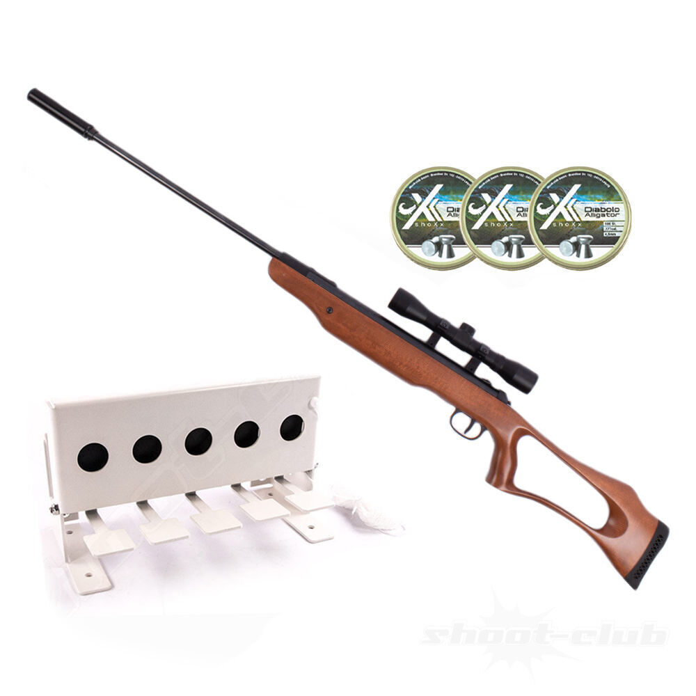 shoXx XS25SF Kipplauf Luftgewehr 4,5 mm Diabolo Schalldämpfer im Biathlon Set