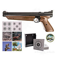 Crosman 1377 American Classic Luftpistole Vorkompression 4,5mm Diabolo braun Zielscheiben-Set