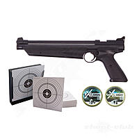Crosman 1377 American Classic Luftpistole Vorkompression 4,5mm Diabolo schwarz Kugelfang Set