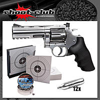 Dan Wesson 715 CO2 Revolver 4 Zoll Kal. 4,5mm Diabolos Silber im Set
