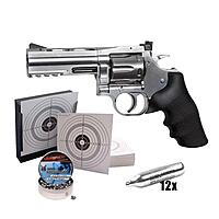 Dan Wesson 715 CO2 Revolver 4 Zoll Kal. 4,5mm Diabolos Silber im Set