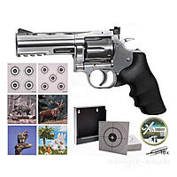 Dan Wesson 715 CO2 Revolver 4 Zoll Kal. 4,5mm Diabolos Silber im Zielscheiben-Set