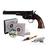 Schofield 6 Zoll CO2 Revolver Kaliber 4,5 mm Diabolos & BBs - Kugelfang-Set