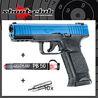T4E TPM1, blauer Schlitten, CO2 RAM Pistole .43 im Set mit Pepperballs