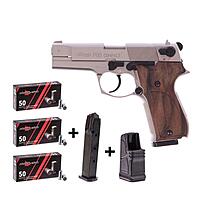 Walther P88 Nickel mit Holzgriffschalen Schreckschusspistole 9mm P.A.K. - Platzpatronen-Set