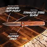 Outdoor Edge PELEUS Klappmesser 18,5 cm Flipper Messer mit Clip-Point Klinge & Rosenholzgriff Bild 3