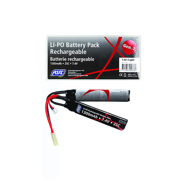2 Batteries Airsoft LiPo 7,4V 1300mAh Rechargeables - Connecteur Mini Tamiya & JST - Universelles