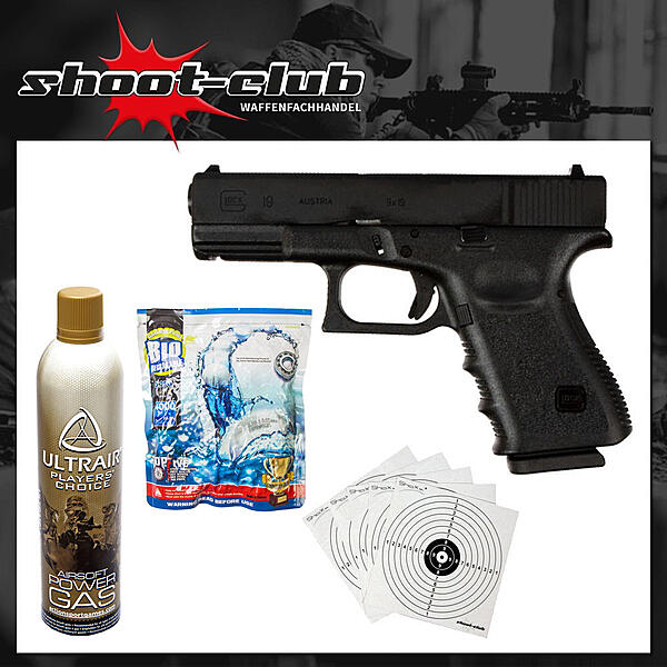 Airsoftpistole Glock 19 Gen 3 6mm Gbb Schwarz Set